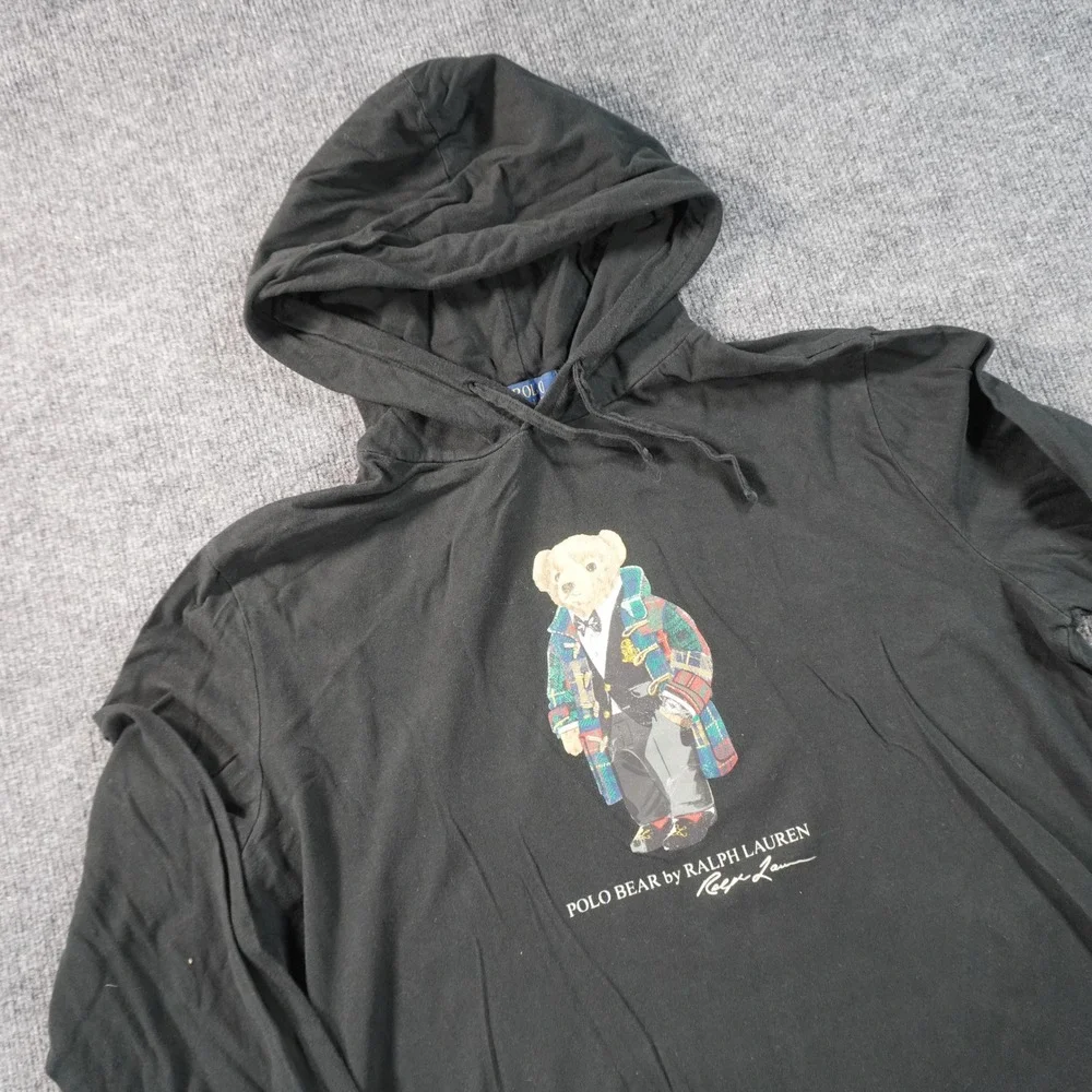 Polo Ralph Lauren Hoodie Mens XL Black Polo Bear Graphic Long Sleeve T-Shirt